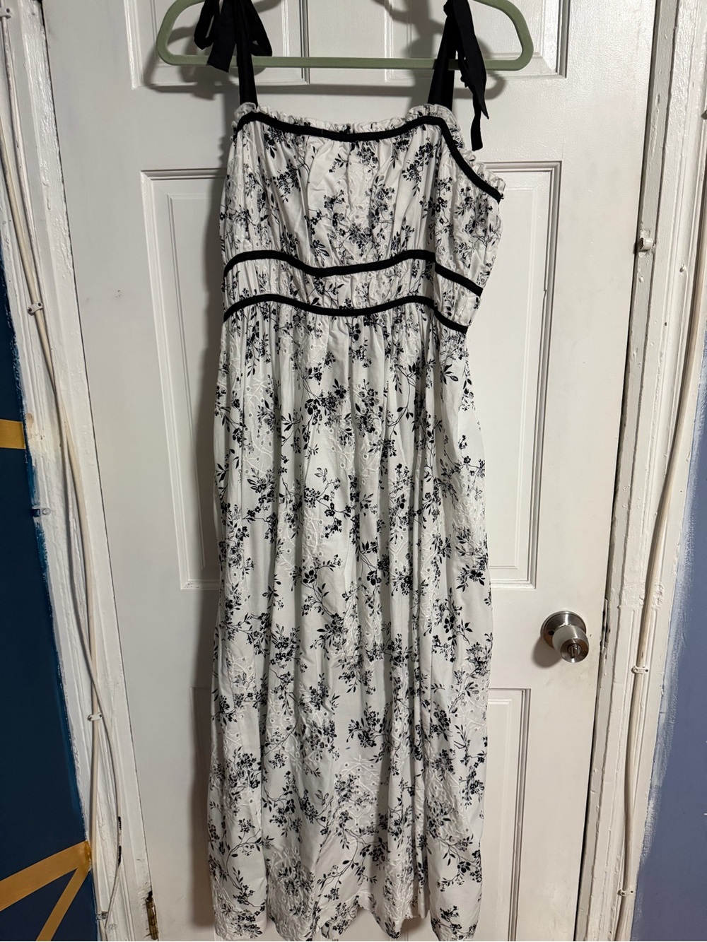 Forever 21 Black and White Floral Maxi Dress with Tie Straps